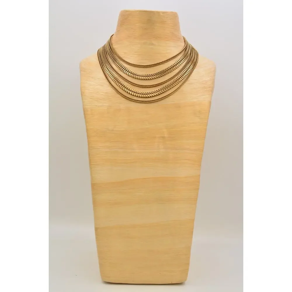 Hobe Vintage Gold 5 Strand Graduated Chain Statement Necklace Collar Signed BinY